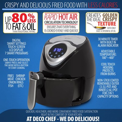 Deco Chef Personal Digital Air Fryer, 3.7 Qt, Black