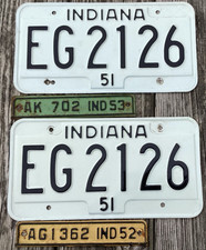 1952 INDIANA  LICENSE PLATES MATCH PAIR ORIGINAL 1951 TAGS WITH RENEWAL STRIPS