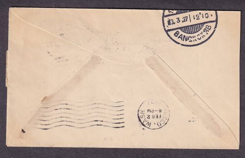 Feb 1 1927 air mail cover NY GPO to Oriental Stamp Co Bangkok Siam Thailand - Picture 2 of 2