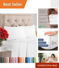 Queen Size 4 Piece Sheet Set - Comfy Breathable  Cooling Bed Sheets Set - Ho...