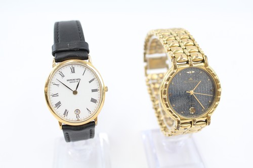 Herren Vintage goldfarbene Uhren Quarz Maurice-Lacroix Raymond-Weil funktioniert x 2