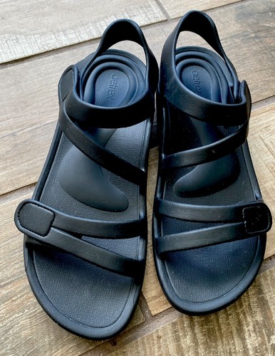 Aetrex Women’s 10 Jillian Water Friendly Sandals Black Rubber Adjustable Comfort - Picture 2 of 10
