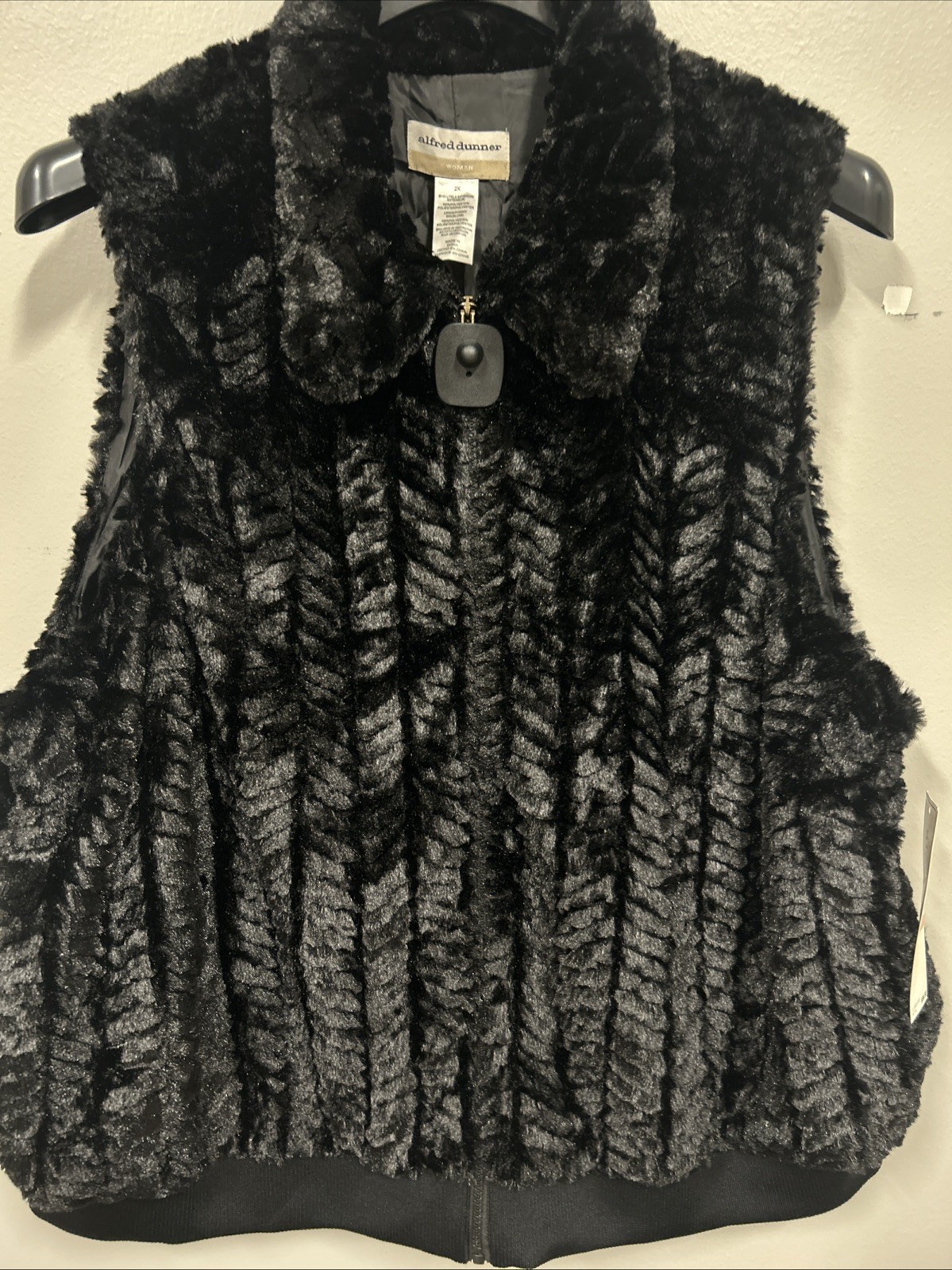 $88 Chaleco Alfred Dunner Para Mujer Negro Piel Sintética Cremallera Talla 2X