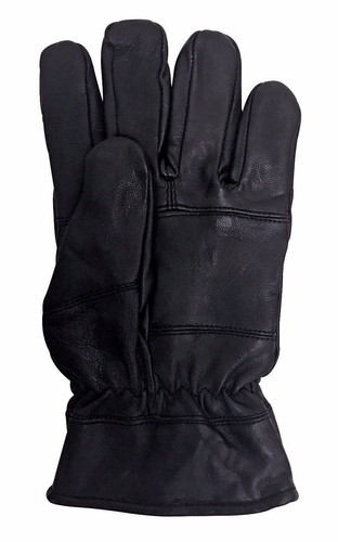 Mens Thinsulate Insulated Fleece Lined Winter Warm Black Thermal Leather Gloves - Picture 2 of 7