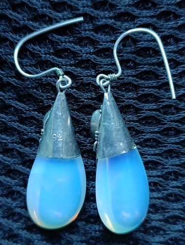 Vintage Sterling Silver 925 Moonstone And Amethyst Teardrop Earrings - Picture 4 of 15