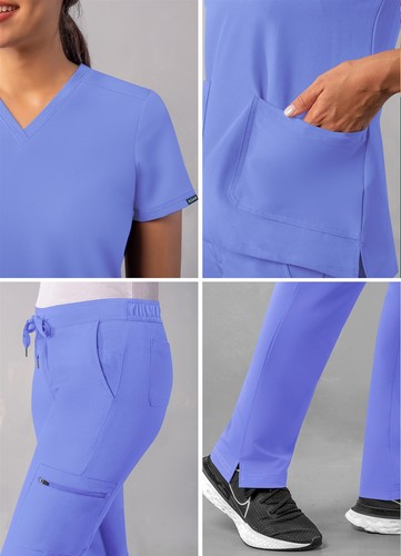 Adar Addition Scrub Set For Women - V-Neck Scrub Top & Skinny Cargo Scrub Pants - Picture 130 of 161
