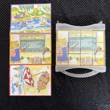 12 Vintage Richard Scarry Wooden Picture Puzzle Blocks & Carrying Case