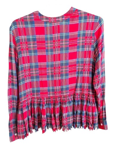 Mudpie Damen M Hemd kariert Flanell Plissee Distressed Unterteil Country Western - Bild 5 von 6