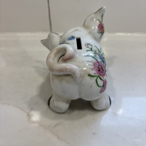 Hucha de cerámica de cerdo vintage decoración de flores - Imagen 3 de 6