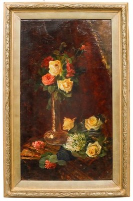 Luizo Denis - Gerahmt Späte 19. Jahrhundert Öl, Sommerrosen.