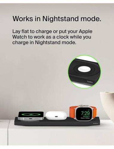 Belkin Black BOOST CHARGE PRO 3-in-1 Wireless MagSafe Charging Pad For Apple - Picture 7 of 12