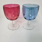 Colored Wine Glasses Set of 2 Pink Blue Textured Goblets Barware