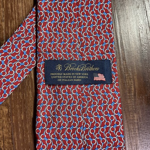 Brooks Brothers Tie Red Bit Buckle Rope Pattern 100% Silk Made In The USA NWT - Picture 6 of 9