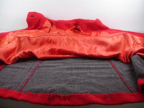 Women's XL Vtg 1960's Red Heavy Nubby Wool Swing Coat Union Made USA Loop Collar - Picture 11 of 13