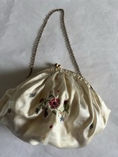 Vtg 1930s I Believe Purse Embroidered With Chain