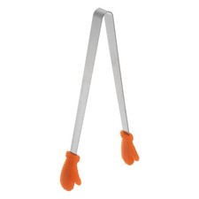 Mini Food Tongs 14cm Gloves Shape Stainless Steel with Silicon Tips Orange