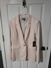 PREPPY DKNY Blazer Jacket Long sleeved Sz 12 GOLD Buttons Soft Pink/Peach