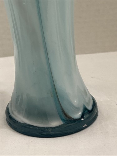 Vintage Kunst Glas Vase geraffte Spitze groß 9" blau weiß Wirbel handgefertigt - Bild 12 von 24