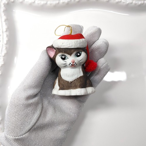 Vintage Jasco Cat Xmas Ornament Lil Charmers Bell Hand Painted Porcelain 2.5" - Picture 2 of 8
