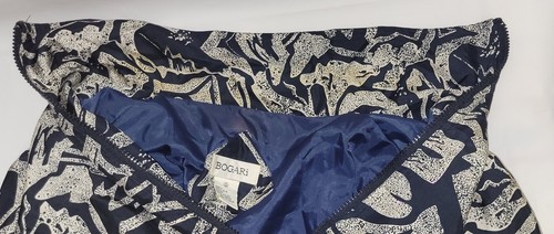 Vintage BOGARi Silk Bomber Jacket Padded Shoulders Abstract Navy/Beige Men Small - Bild 5 von 5