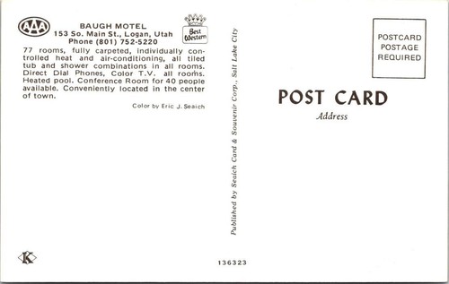 Logan, UT Utah BAUGH MOTEL Cache County ROADSIDE Vintage Chrome Postcard - Picture 2 of 2