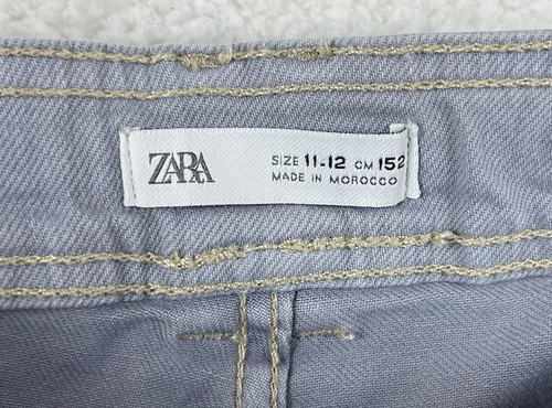 Zara Jeans Girls 11-12 Gray Marine Wide Leg Frayed Hem Slouchy Preppy Kids - Picture 2 of 7