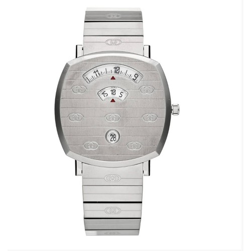 Gucci Grip Watch YA157401 Stainless Steel Silver Logo Engraved Swiss Made 38mm