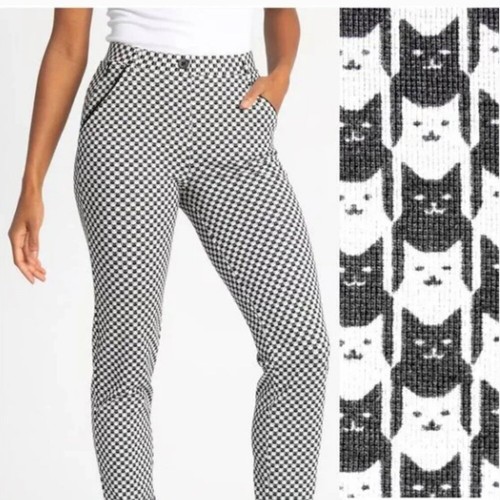 Betabrand Straight Leg Chino Dress Yoga Pants Catstooth Cat Print Size XXL