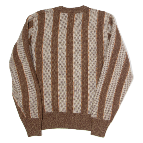 CARNIVAL Mens Patterned Jumper Brown Striped V-Neck Chunky Knit Wool M - Picture 3 of 6