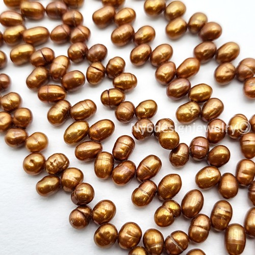 Top-Drilled Freshwater Pearl Beads 6x7mm Copper Peacock Oval Potato Nugget 15" - Picture 4 of 7