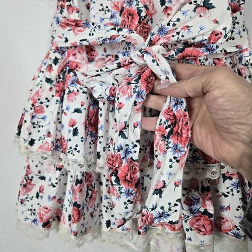 VTG Country Romance Dress Girls sz 6 White Multi Floral Fit & Flare Lace Edging - Picture 12 of 17