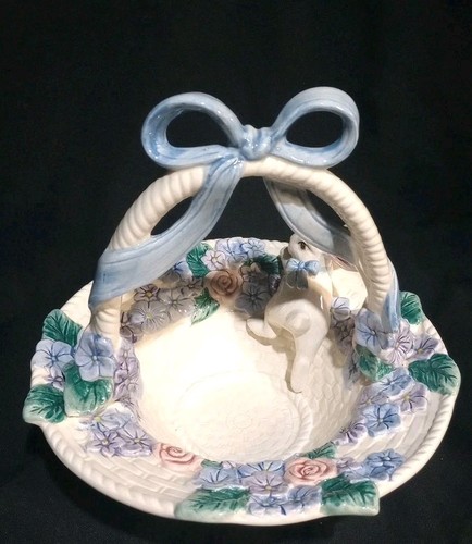 Fitz & Floyd Flora Bunny Basket Spring Blue Floral 1993 Vintage - Bild 2 von 10
