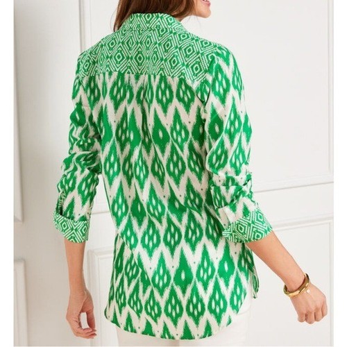 Talbots Kelly grün & weiß Blätter Ikat Bordüre 1/2 Knopf Tunika Damengröße XL - Bild 4 von 6