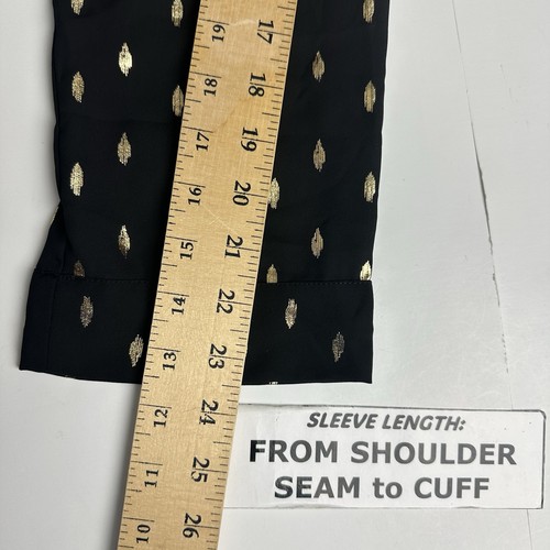 Collective Concepts Womens Black Gold Metallic Blouse Roll Tab Sleeve Size L NWT - Picture 12 of 13
