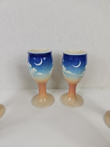 Set of 6 Pye In The Skye 'Dusk' Ceramic Goblet Cup Cups 6.5" Willits CA - Picture 7 of 24