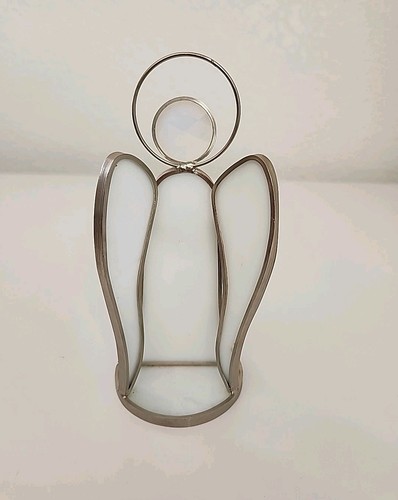 Stained Glass White Angel Light Catcher Flower Bouque 6.5" tall Tea Light Holder - Picture 3 of 4