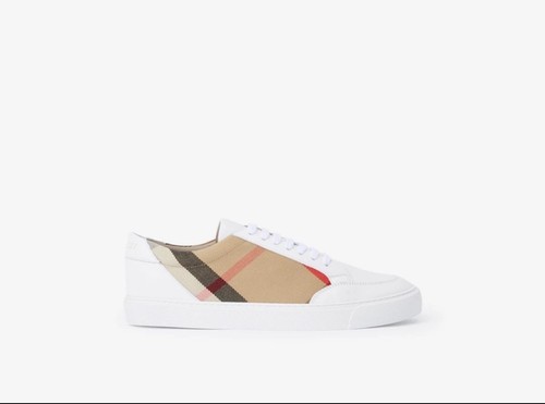 BURBERRY Women’s OPTIC WHITE Salmond Vintage Check Low Top Sneakers Size 38 / 8 - Picture 12 of 16