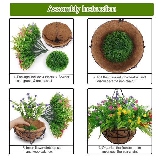 Elecxlink Artificial Fake Hanging Plants Flowers Basket for Outdoor Spring Su... - Picture 2 of 9