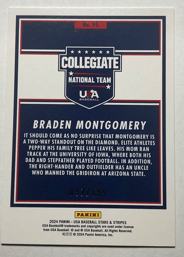 2024 Panini Stars and Stripes - Braden Montgomery #95 Red /199 (RC) - Picture 2 of 2