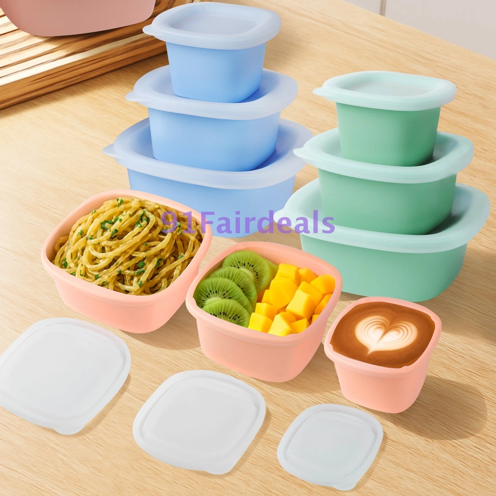 6Pack Silicone Food Storage Containers with Lids, Reusable Nesting Freezer Trays