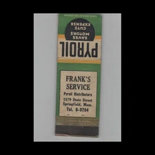 Matchbook Cover Pyroil Motor Oil Additive Frank's Service Springfield MA