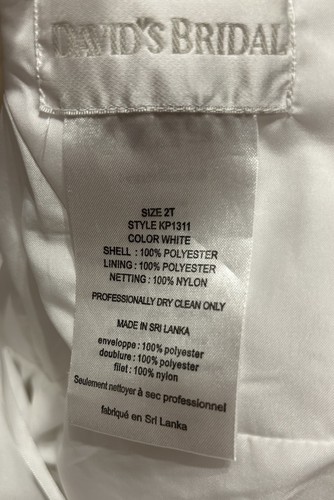 David’s Bridal 2T Flower Girl Dress Wedding Sleeveless White Formal Bubble Hem - Picture 6 of 6