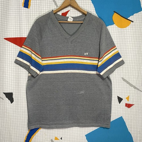 Vintage 70s Hang Ten Tshirt Striped XL Retro Skate Surf Sportswear Hippie Thin