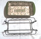 Temptations Bakeware Old World Green Loaf Pan 1.5qt with Metal Basket Holder