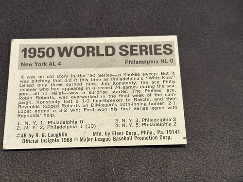 1968 Fleer World Series #48 1950 New York Yankees Philadelphia Phillies EX/MINT - Foto 2 di 2