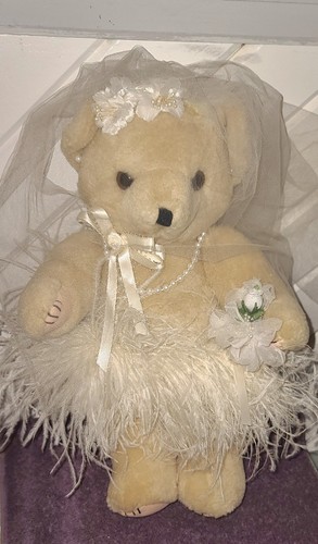 Set Of Vintage Poseable Bride & Groom Jointed Bears 18” Stuffed Furry - Picture 11 of 19