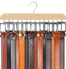 Belt Hanger for Closet Max 42 Belts, Sturdy Wood Belts Rack Closet Accessories 