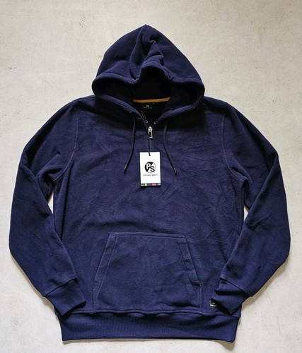 PAUL SMITH Hoodie Mens M Fleece Blue Cotton Quarter Zip Pouch Pocket - Picture 13 of 13