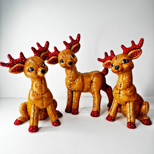 Weihnachten Rentier Keramik 1986 Kimpel Form Figuren ~ handbemalt ~ 3er Set ~ - Bild 2 von 17