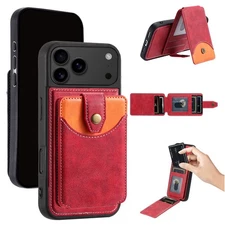 For iPhone 13 14 15 16 17 Pro Max XR Leather Card Wallet Case Magnetic Kickstand